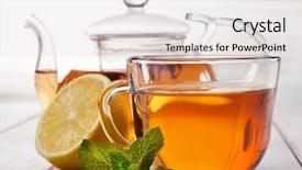  Presentation with glass teapot - Slide deck featuring cup of tea glass teapot background and a  colored foreground