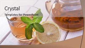  Presentation with tea cup - Audience pleasing PPT theme consisting of cup of tea glass teapot backdrop and a lemonade colored foreground