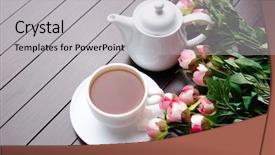  Presentation with catering - PPT theme featuring cup of tea in catering concept background and a light gray colored foreground