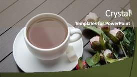  Presentation with catering - Amazing PPT theme having cup of tea in catering concept backdrop and a gray colored foreground