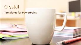  Presentation with tea cup - Cool new PPT theme with cup of tea in office backdrop and a cream colored foreground