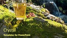  Presentation with tea cup - Colorful slide deck enhanced with autumn cozy breakfast romantic breakfast - cup of tea on stump backdrop and a tawny brown colored foreground