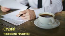  Presentation with tea cup - Slide deck enhanced with cup of tea on table background and a  colored foreground