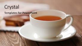  Presentation with closeup of foosball table soccer - Presentation with cup of tea on wooden background and a coral colored foreground