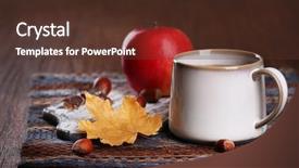  Presentation with barn wood autumn apples - Slide set having cup of tea with autumn background and a  colored foreground