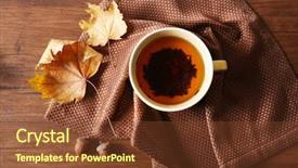  Presentation with tea cup - PPT theme featuring cup of tea with autumn background and a  colored foreground