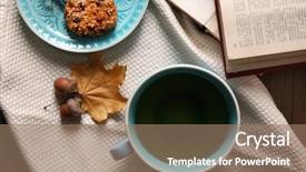  Presentation with barn wood autumn apples - Slides with cup of tea with autumn background and a  colored foreground