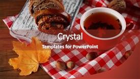  Presentation with tea cup - Theme featuring cup of tea with autumn background and a  colored foreground
