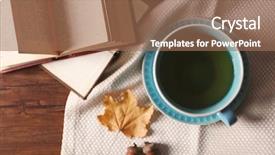  Presentation with barn wood autumn apples - Presentation theme enhanced with cup of tea with autumn background and a  colored foreground