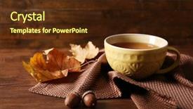  Presentation with tea cup - PPT theme featuring cup of tea with autumn background and a  colored foreground