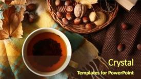  Presentation with barn wood autumn apples - Presentation having cup of tea with autumn background and a  colored foreground