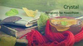  Presentation with tea leaves - Theme consisting of cup of tea with autumn background and a  colored foreground