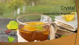  Presentation with tea leaves fresh green leaf - Audience pleasing slides consisting of cup of tea with autumn backdrop and a  colored foreground