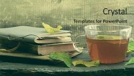  Presentation with tea leaves fresh green leaf - Theme featuring cup of tea with autumn background and a  colored foreground