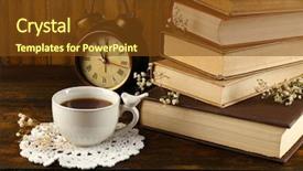  Presentation with tea cup - Beautiful PPT theme featuring cup of tea with books backdrop and a tawny brown colored foreground