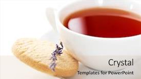  Presentation with biscuit - Beautiful PPT theme featuring cup of tea with butter biscuit and lavender backdrop and a coral colored foreground