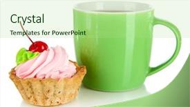  Presentation with tea cake - Slides featuring tea with cake isolated background and a mint green colored foreground