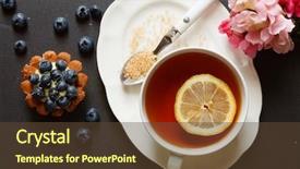  Presentation with tea cake - Presentation theme having cup of tea with cake background and a  colored foreground
