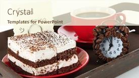  Presentation with tea - Slide set consisting of cup of tea with cakes on wooden tray isolated on white background and a cream colored foreground