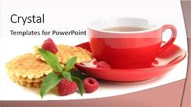 Presentation with tea cup - Presentation theme featuring cup of tea with cookies background and a  colored foreground
