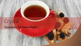  Presentation with blackberry - Colorful slide set enhanced with cup of tea with cookies and blackberry on table close-up backdrop and a red colored foreground