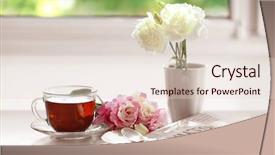  Presentation with tea cup - Cool new PPT theme with cup-of-tea-with-flowers backdrop and a lemonade colored foreground