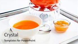  Presentation with tea cup - PPT layouts with cup of tea with infuser background and a  colored foreground