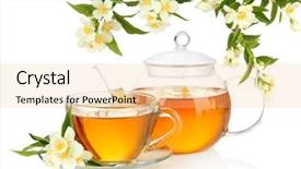  Presentation with jasmine flower - Amazing PPT layouts having cup of tea with jasmine backdrop and a coral colored foreground
