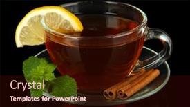  Presentation with black tea - Presentation theme enhanced with skewer meatball background and a dark gray colored foreground