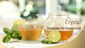  Presentation with tea cup - Slide deck having cup-of-tea-with-mint background and a lemonade colored foreground