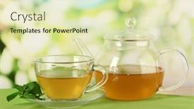  Presentation with tea cup - Colorful PPT layouts enhanced with cup-of-tea-with-mint backdrop and a soft green colored foreground