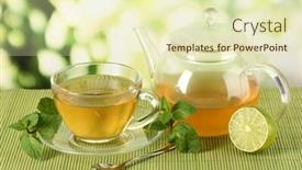  Presentation with tea cup - Theme enhanced with cup-of-tea-with-mint background and a soft green colored foreground