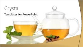  Presentation with tea cup - Audience pleasing PPT layouts consisting of cup-of-tea-with-mint backdrop and a white colored foreground