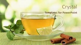  Presentation with tea cup - Slide deck featuring cup-of-tea-with-mint background and a soft green colored foreground