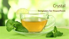  Presentation with green tea - Slide set featuring cup of tea with mint background and a cream colored foreground