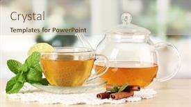  Presentation with tea cup - Presentation theme featuring cup-of-tea-with-mint background and a lemonade colored foreground