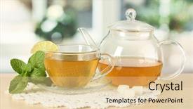  Presentation with tea cup - PPT layouts with cup of tea with mint background and a lemonade colored foreground