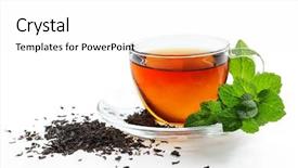  Presentation with tea cup - Presentation theme enhanced with cup of tea with mint leaf isolated on white background background and a white colored foreground