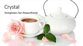  Presentation with white rose - Theme consisting of cup of tea with rose background and a white colored foreground