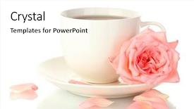  Presentation with white rose - Audience pleasing PPT theme consisting of cup of tea with rose backdrop and a white colored foreground