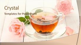  Presentation with tea cup - Presentation design enhanced with cup of tea with roses background and a cream colored foreground