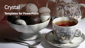  Presentation with tea cup - Presentation theme enhanced with cup of tea with teapot background and a tawny brown colored foreground