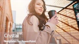  Presentation with mens fashion portrait - Audience pleasing presentation theme consisting of cup posing on street cloudy backdrop and a coral colored foreground