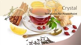  Presentation with ginger lemon drink - Theme with cup-tea-with-ginger-cinnamon background and a blonde colored foreground