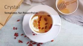  Presentation with goji - Amazing slides having cup with goji tea on table backdrop and a coral colored foreground