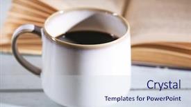  Presentation with coffee book - Audience pleasing presentation theme consisting of colorful books black white - cup with hot coffee backdrop and a sky blue colored foreground