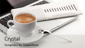  Presentation with cappuccino - Cool new presentation design with cup with laptop and newspaper backdrop and a light gray colored foreground