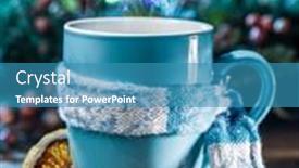  Presentation with christmas magic - Slides with cup with magic colorful lights and spices christmas background background and a teal colored foreground