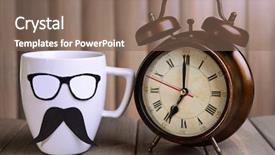  Presentation with wooden desk cup - Presentation theme enhanced with cup with mustache on table background and a  colored foreground