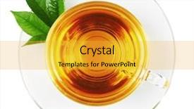  Presentation with green tea - PPT theme enhanced with cup with tea and green leaf on white background and a yellow colored foreground